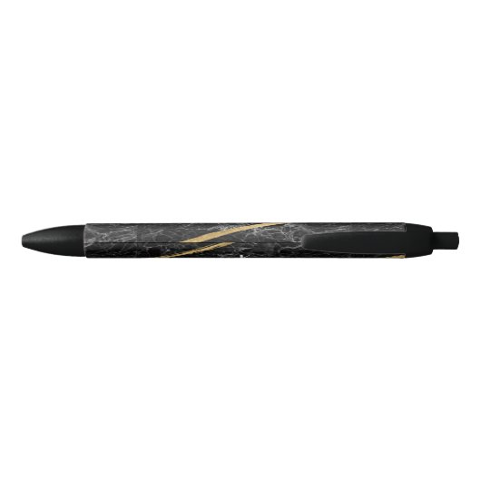 Elegant goud & zwart marmer gouden monogram zwarte inkt pen (Achterkant)