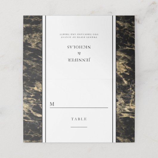 Elegant Goud Zwart Marmeren Bruiloft Plaatskaartje (Buitenkant ongevouwen)
