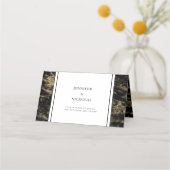 Elegant Goud Zwart Marmeren Bruiloft Plaatskaartje (Achterkant)