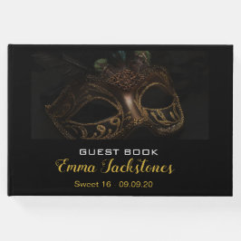 Elegant Goud & Zwart Masker Maskerade Sweet 16 Gastenboek