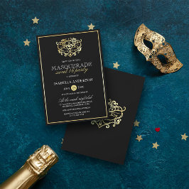 Elegant Goud & Zwart Maskerade Sweet 16 Feest Kaart