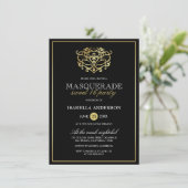 Elegant Goud & Zwart Maskerade Sweet 16 Feest Kaart (Staand voorkant)