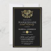 Elegant Goud & Zwart Maskerade Sweet 16 Feest Kaart (Voorkant)