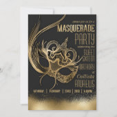 Elegant Goud Zwart Masquerade Masker Sweet Sixteen Kaart (Voorkant)