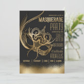 Elegant Goud Zwart Masquerade Masker Sweet Sixteen Kaart (Staand voorkant)