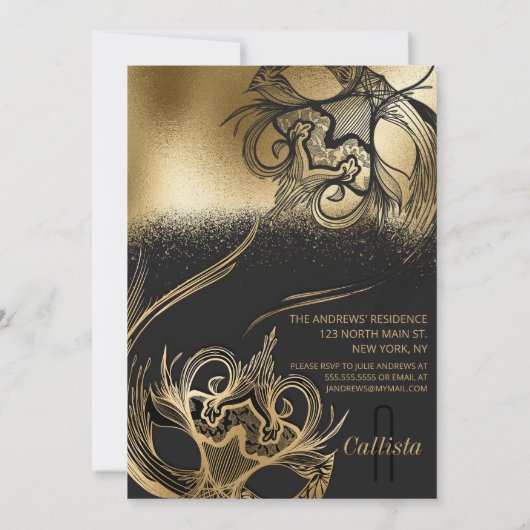 Elegant Goud Zwart Masquerade Masker Sweet Sixteen Kaart (Achterkant)