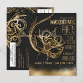 Elegant Goud Zwart Masquerade Masker Sweet Sixteen Uitnodiging Briefkaart (Voorkant / Achterkant)