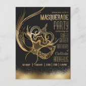 Elegant Goud Zwart Masquerade Masker Sweet Sixteen Uitnodiging Briefkaart (Voorkant)