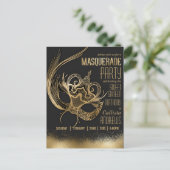 Elegant Goud Zwart Masquerade Masker Sweet Sixteen Uitnodiging Briefkaart (Staand voorkant)