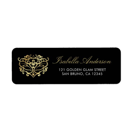 Elegant Goud & Zwart Masquerade Verrassingsfeest Etiket (Voorkant)