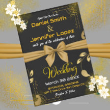 Elegant Goud & Zwart Met Witte Bloemen Bruiloft