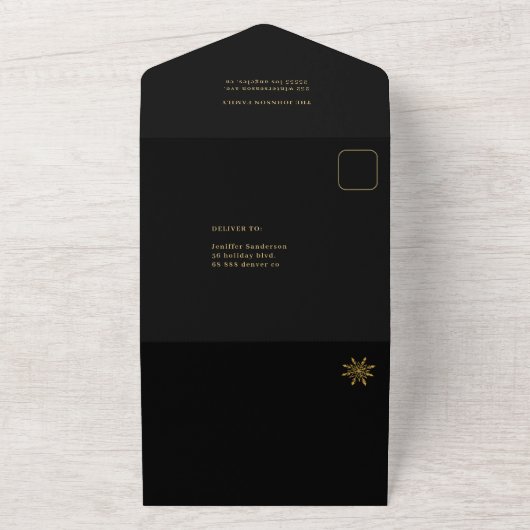 Elegant goud zwart minimale fotocollage vakantie all in one uitnodiging (Buitenkant)