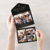 Elegant goud zwart minimale fotocollage vakantie all in one uitnodiging (Afscheurbaar)