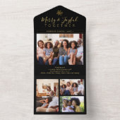 Elegant goud zwart minimale fotocollage vakantie all in one uitnodiging (Binnen)