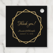 Elegant Goud Zwart Modern Geometrisch Schrift Trou Bedankjes Labels (Achterkant)