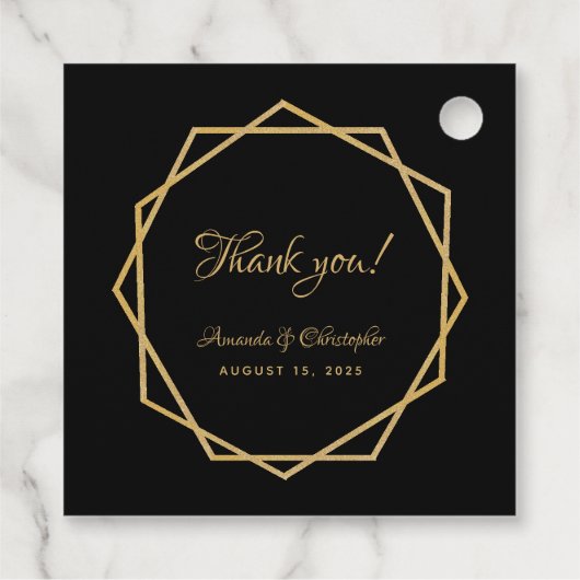 Elegant Goud Zwart Modern Geometrisch Script Bruil Bedankjes Labels (Achterkant)