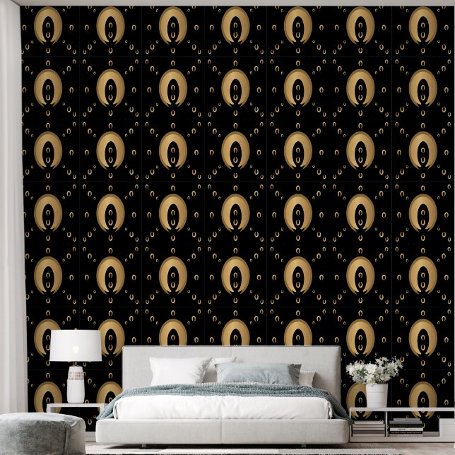 Elegant goud zwart modern patroon behang (Slaapkamer)
