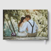 Elegant Goud Zwart Moderne Foto Monogram Huwelijk Gastenboek (Achterkant)