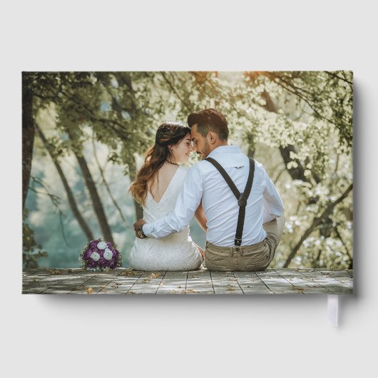 Elegant Goud Zwart Moderne Foto Monogram Huwelijk Gastenboek (Achterkant)