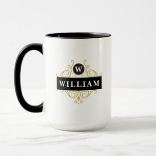 Elegant Goud Zwart  Monogram Mok