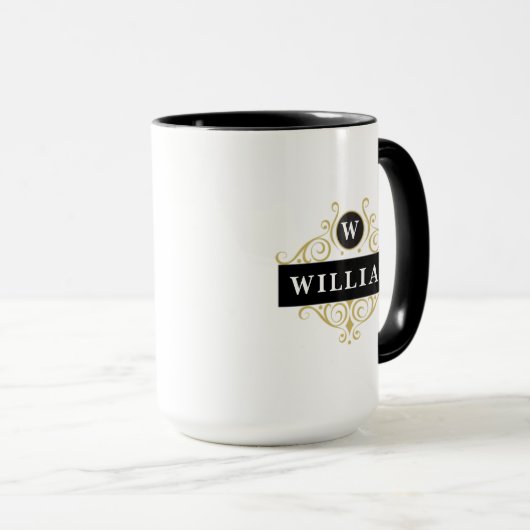 Elegant Goud Zwart  Monogram Mok (Voorkant rechts)