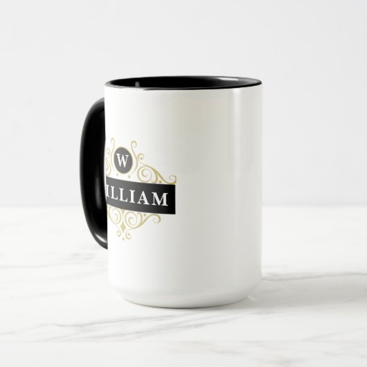 Elegant Goud Zwart  Monogram Mok (Voorkant links)