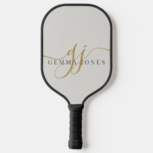 Elegant Goud Zwart Monogram Pickleball Paddle (Achterkant)