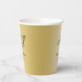 Elegant Goud Zwart Monogram Script Bruiloft Papieren Bekers (Links)