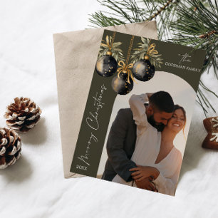 Elegant Goud Zwart Ornamenten Arch Foto KERSTMIS Feestdagenkaart