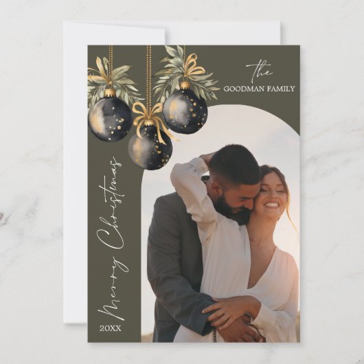 Elegant Goud Zwart Ornamenten TWEE Foto KERSTMIS Feestdagenkaart (Voorkant)