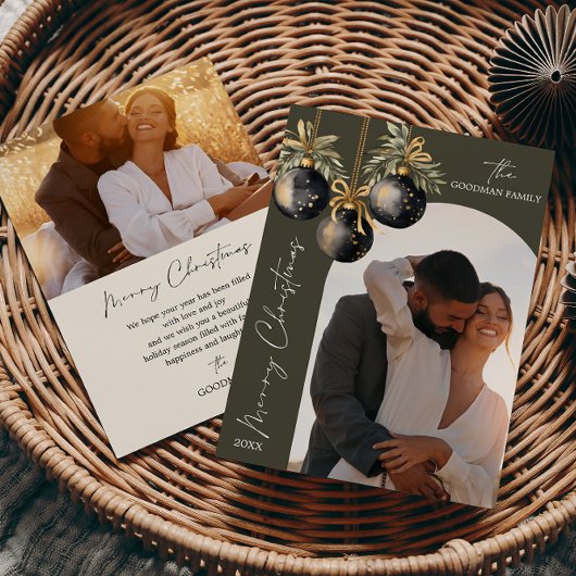 Elegant Goud Zwart Ornamenten TWEE Foto KERSTMIS Feestdagenkaart