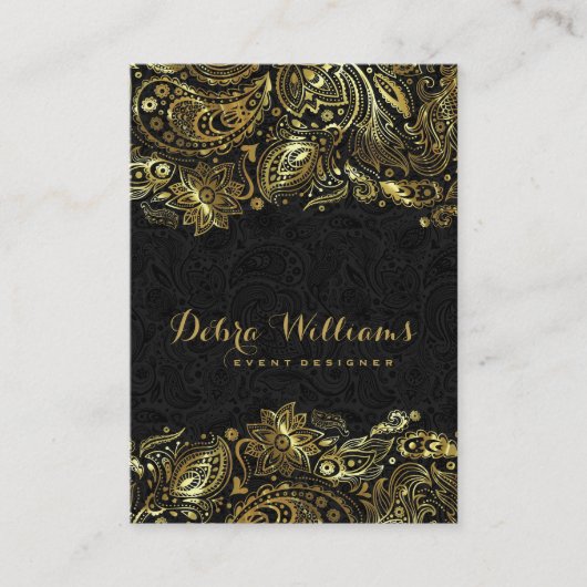 Elegant Goud & Zwart Paisley Bruiloft Planner Visitekaartje (Voorkant)