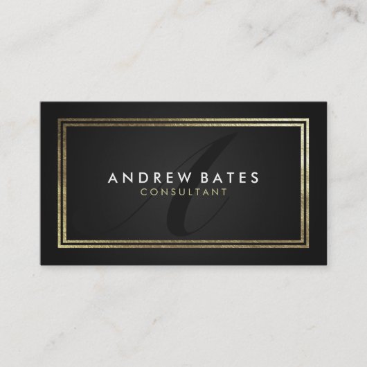 Elegant goud zwart professioneel modern monogram visitekaartje (Voorkant)