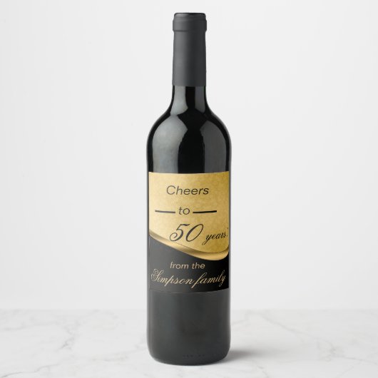 Elegant, goud & zwart, proost tot 50 jaar wijn etiket (Voorkant)