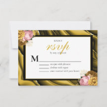 Elegant Goud Zwart Rand Bloemen Bruiloft