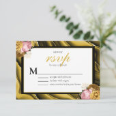 Elegant Goud Zwart Rand Bloemen Bruiloft RSVP Kaartje (Staand voorkant)