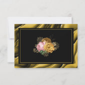Elegant Goud Zwart Rand Bloemen Bruiloft RSVP Kaartje (Achterkant)