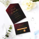 Elegant Goud Zwart Rood Bruiloft All In One Uitnodiging<br><div class="desc">Dompel je onder in de verfijning van onze Custom Elegant Gold Black Red All-in-One Wedding Invitations. Ontworpen met liefde door Mylini Design, een zeer ervaren ontwerper, beloven deze uitnodigingen een mix van stijl en uniciteit die de toon zet voor uw grote dag. De luxueuze gouden, gewaagde zwarte en gepassioneerde rode...</div>