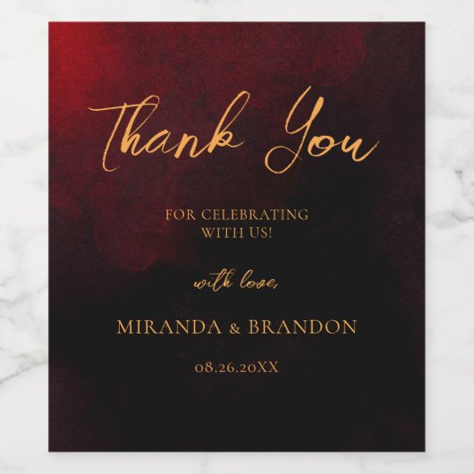 Elegant Goud Zwart Rood Bruiloft Wijn Etiket (Enkel label)