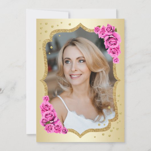 Elegant Goud Zwart Roze Foto 50e Verjaardag Kaart (Achterkant)