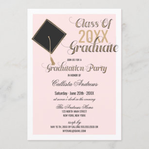 Elegant Goud Zwart Roze Pet Typografie Afstuderen Kaart