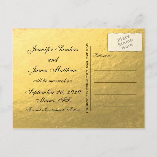 Elegant Goud Zwart Save the Date Aankondigingskaart (Achterkant)