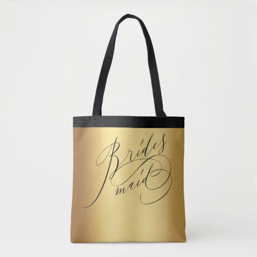 Elegant Goud Zwart Script Bruidsmeisje Tote Bag (Voorkant)