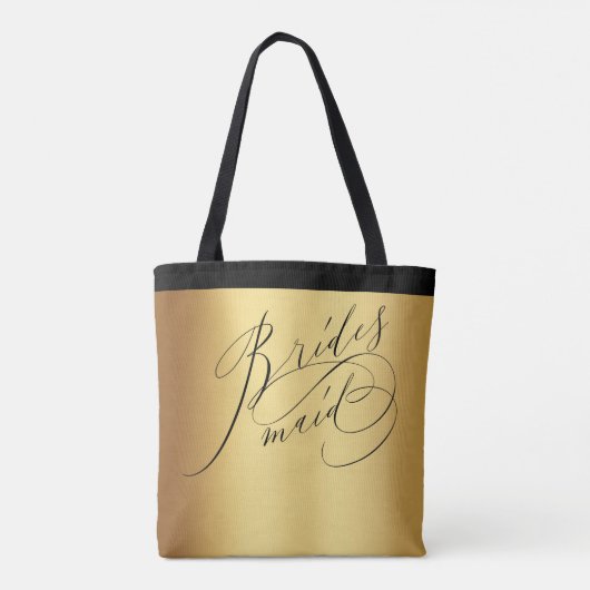 Elegant Goud Zwart Script Bruidsmeisje Tote Bag (Achterkant)
