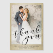 Elegant Goud Zwart Script Bruiloft Foto Dank u (Voorkant)