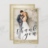 Elegant Goud Zwart Script Bruiloft Foto Dank u Bedankkaart (Voorkant / Achterkant)
