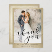 Elegant Goud Zwart Script Bruiloft Foto Dank u Briefkaart (Voorkant / Achterkant)