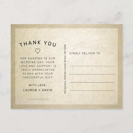 Elegant Goud Zwart Script Bruiloft Foto Dank u Briefkaart (Achterkant)