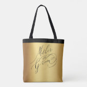 Elegant Goud Zwart Script Moeder van de bruidegom Tote Bag (Achterkant)