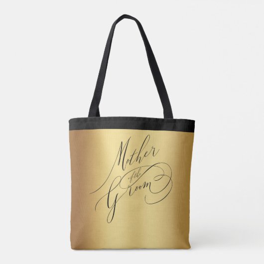 Elegant Goud Zwart Script Moeder van de bruidegom Tote Bag (Achterkant)